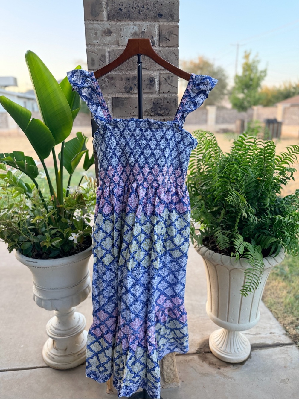 Roller Rabbit Blue Pink Yellow Patterned Maxi Dress Size XL